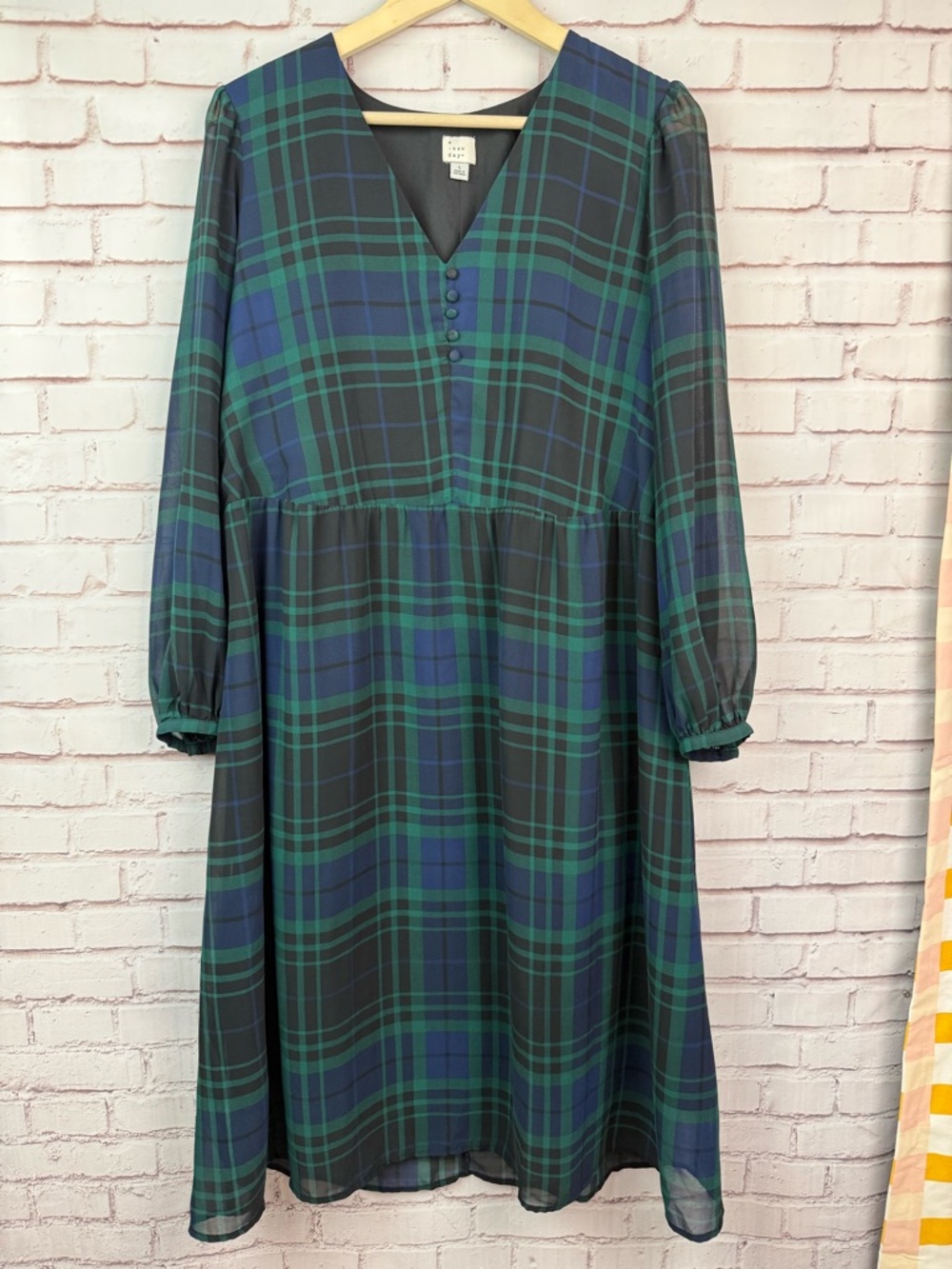 a new day Navy and Green Plaid V-Neck Midi Dress